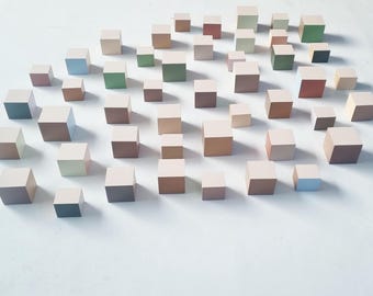 Hand Painted Wooden Cube Wall Art: 3D Neutral Tone Block Decor