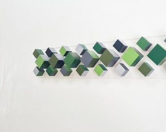 Hand-Painted 3D Wood Cube Wall Art: Customizable Cabin Decor