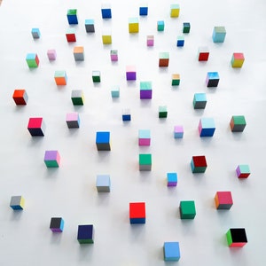 Modern Sculpture 3D wood wall art. © Hand-painted wooden cubes with vibrant bold colors. You can choose the number of wood cubes and sizes. image 6