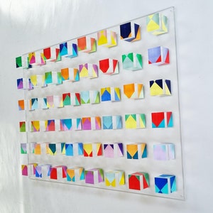3D Geometric Wall Art: Hand-Painted Acrylic Cubes on Panel