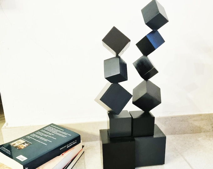 Black wood Desktop sculpture. Flat Base. 3d block art. Perfect For modern decoration, office desks, tables, niche. 3d minimal art. Woodart ©