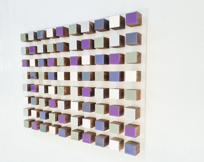 Wood wall art. wood cubes with resin on top. 3d art. © Unique design for a modern home, office decor. Corporate 3d wall art, wall sculpture