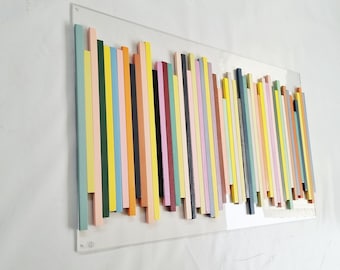 Wood wall art, 3d art, Hand painted wood slats, It can be hung vertically or horizontally, large wall sculpture ©
