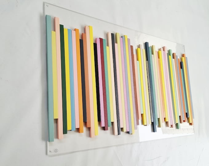 Wood wall art, 3d art, Hand painted wood slats, It can be hung vertically or horizontally, large wall sculpture ©