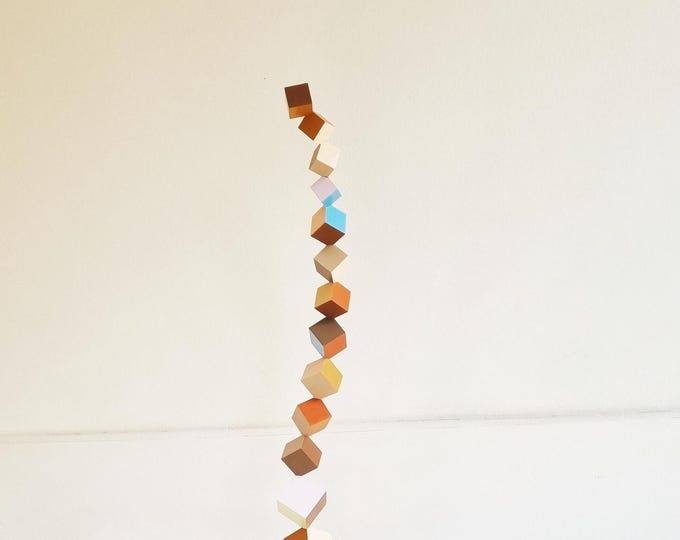 Tall wood sculpture in neutral colors. Hand painted wooden cubes. Modern 3d art. You can choose the size and color of the sculpture ©