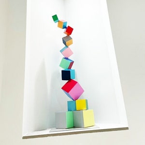 Sculpture wood art. Bold and colorful artwork. 3D art. Colored cubes,  perfect design for modern decoration ©