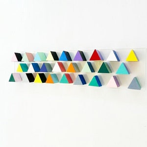 Painted wood. Wood art, geometric triangles, 3D art, sculpture wood wall art, wooden art decor, Home and living decoration. Wood triangles.