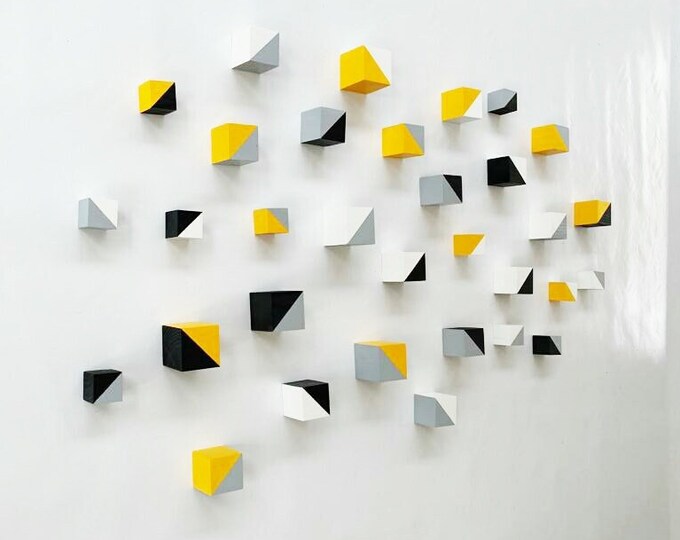 Wood wall art, modern sculpture for any decoration. 3d art. You can choose the number of wood cubes and sizes