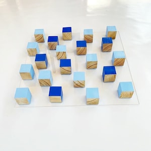 3D Wooden Cube Wall Art: Geometric Blue Sculpture