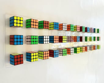 Original and unique Rubiks Cube wall art. 2 panels 25" X 12.2" Magic cube puzzle wall piece ©. Perfect decoration for children. 3d art