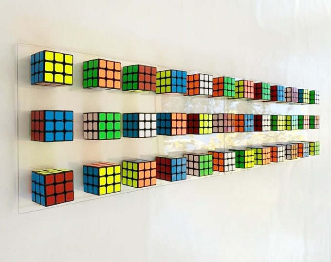Original and unique Rubiks Cube wall art. 2 panels 25" X 12.2" Magic cube puzzle wall piece ©. Perfect decoration for children. 3d art