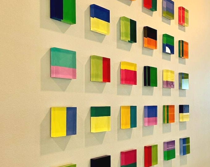 Large Acrylic Block Art – Pack of 3D Geometric Cubes, Hand-Painted  bold and colorful design– Small/Medium/Large Choose your colors & sizes