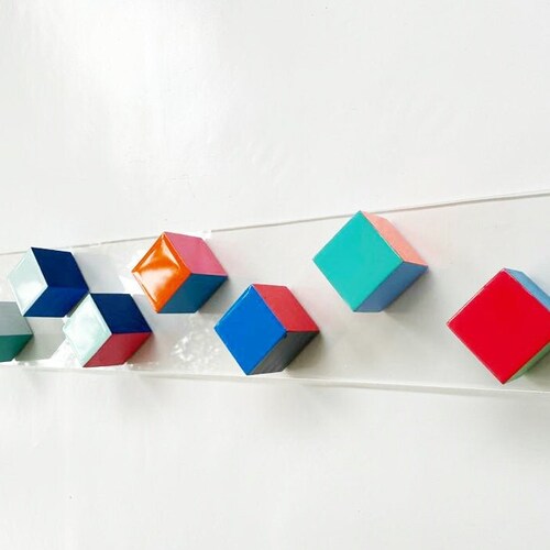 Modern Wood Cube Painted Mirror Wall Geometric Wall Sculpture - Etsy