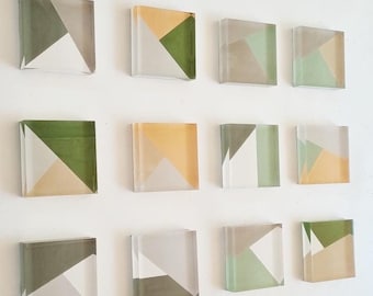 Hand Painted Acrylic Wall Tiles: Geometric Lucite Art, Modern Decor
