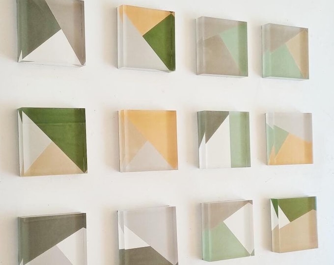 Hand painted transparent acrylic tiles. Each block is a small work of art. You can choose the number of tiles and colors.