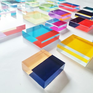 Hand Painted Acrylic Glass Block Wall Art: 3D Geometric Sculpture