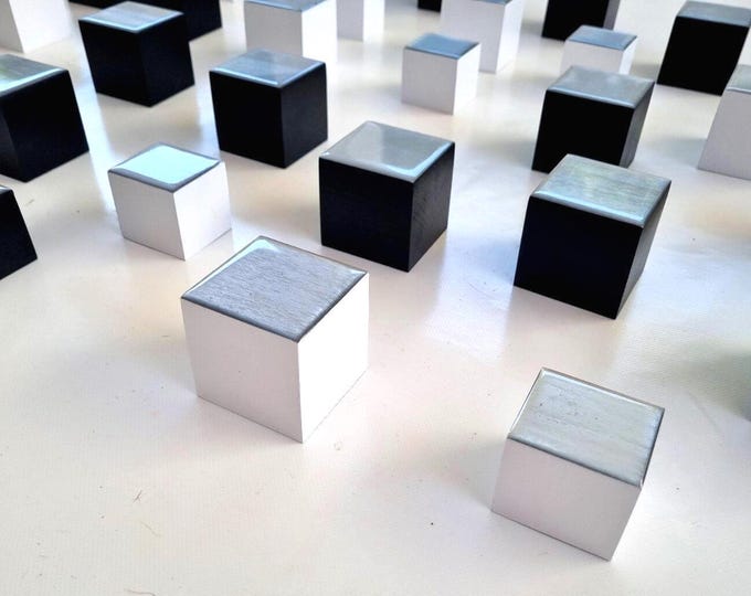 Geometric Wood Cube Wall Art: Modern 3D Sculpture. Silver, Black & White