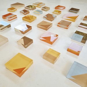 Hand Painted Acrylic Block Wall Sculpture: Modern 3D Art