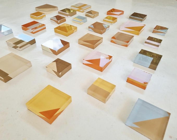 Hand painted acrylic blocks.  Modern 3d art in natural colors.  Choose the number of transparent cubes and sizes. Neutral wall sculpture.