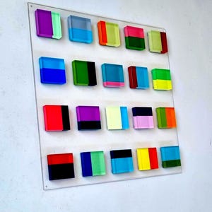 Hand Painted Acrylic Blocks, Floating 3D Geometric Wall Sculpture, Custom Lucite Installation, Colorful Modern Decor image 3