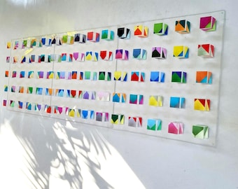 Hand Painted Acrylic Cube Large Wall Art: Modern Lucite Sculpture