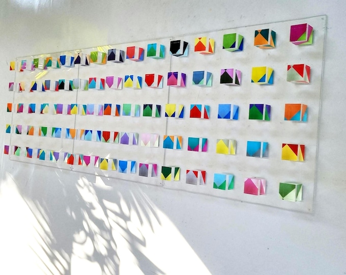 Hand Painted Acrylic Cube Large Wall Art: Modern Lucite Sculpture