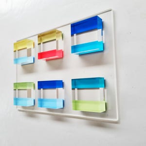 Geometric Pop Art: Hand-Painted Acrylic Blocks on Plexiglas