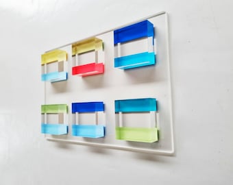Geometric Pop Art: Hand-Painted Acrylic Blocks on Plexiglas