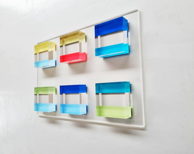 Unique artwork. Modern Acrylic 3D wall art. Hand painted acrylic blocks on Plexiglas panel. Colorful Geometric Pop Art. Choose your colors.