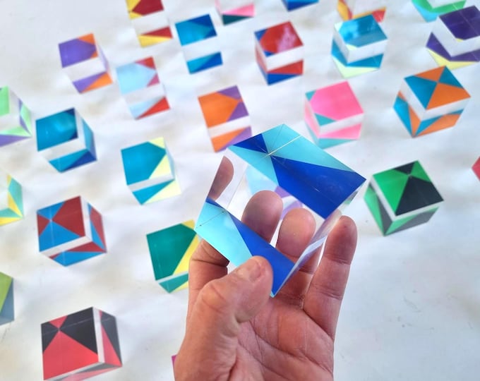 Set of 15 Hand-Painted 3D Acrylic Cubes | Transparent Geometric Wall Art | Pop Art & Custom Colors