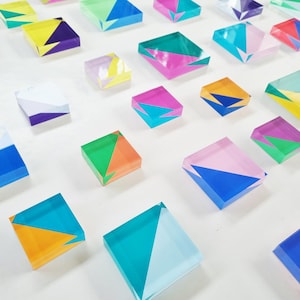 Hand-Painted Acrylic Block Wall Art: Modern 3D Sculpture