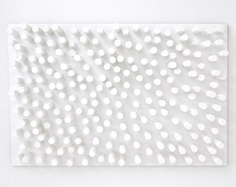 White Wood Wall Sculpture, Hand Painted Dowels, Minimalist 3D Geometric Artwork, Japandi Scandinavian Home Decor