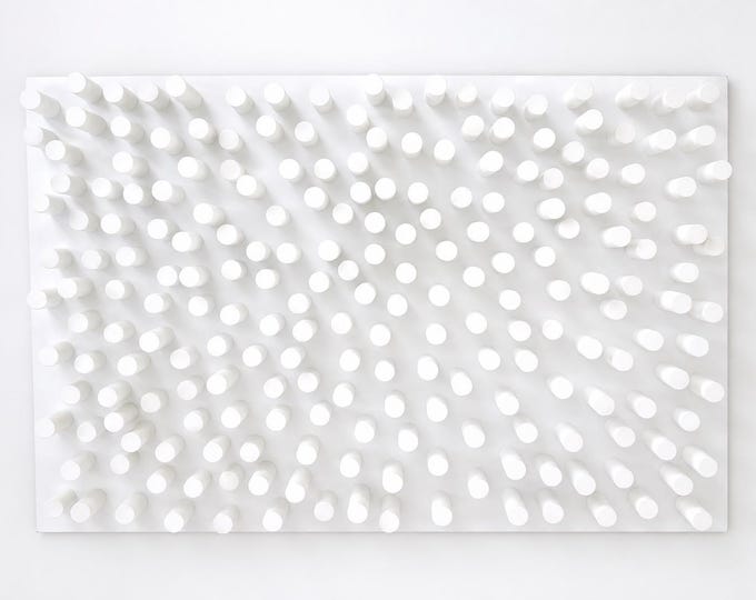 White Wood Wall Sculpture, Hand Painted Dowels, Minimalist 3D Geometric Artwork, Japandi Scandinavian Home Decor