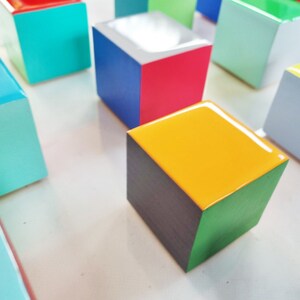 Geometric Wood Cube Wall Art: Hand-painted Resin Finish - Etsy