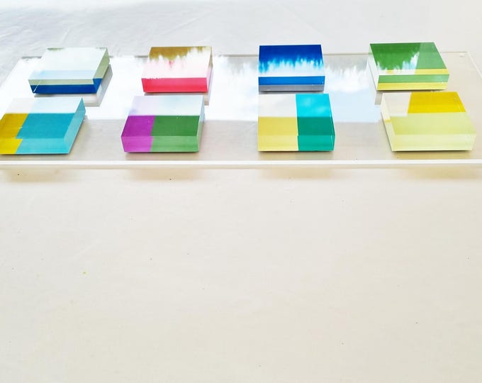 Cube art, colorful and bold wall art, acrylic blocks on Plexi panel. Choose the size of the panel and colors of the cubes, custom product.