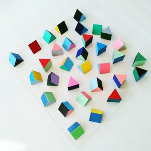 3D Triangles wood wall art.© Wood wall hanging art, geometric designs, Modern wall art, Wall sculpture original and different. Perspex base