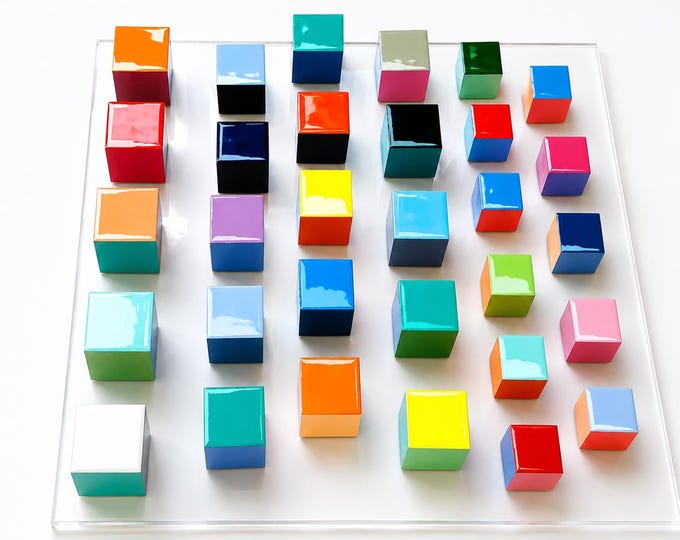 Vibrant 3d Geometric Wood Sculpture, Handcrafted Cube Wall Decor, Gloss Resin Finish, Acrylic Art
