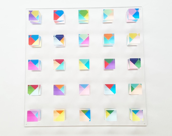 Hand-Painted Acrylic Cube Wall Art: 3D Geometric Lucite Decor