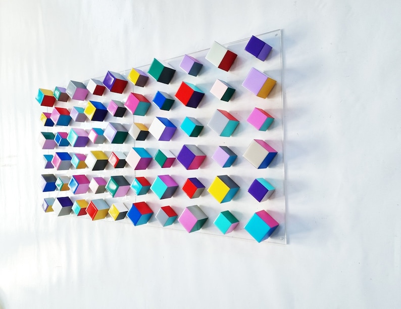 3D Wooden Cube Wall Art, Modern Geometric Sculpture, Hand-painted Resin ...