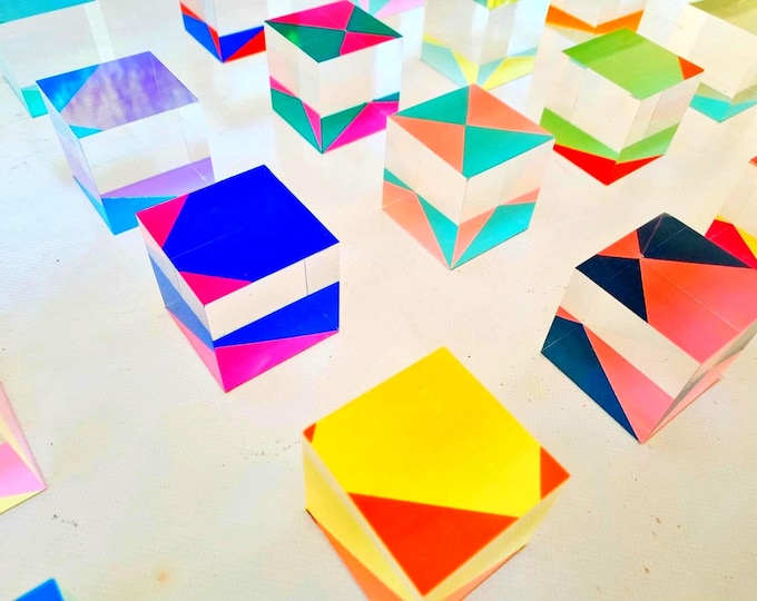 Hand Painted Acrylic Cube Wall Art, Modern 3D Sculpture