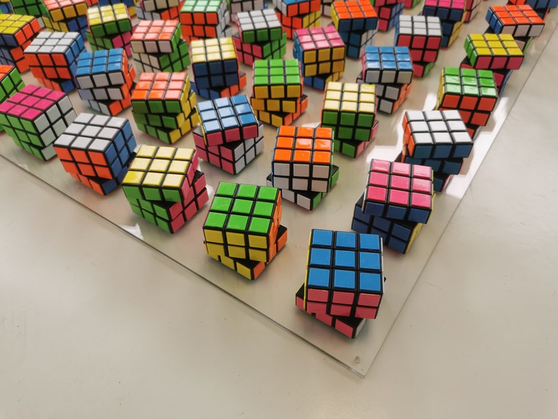 Unique Rubiks Cube wall art. Magic cube puzzle wall piece.Modern 3d sculpture. Retro vintage toy Rubik. This piece is INTERACTIVE© image 8