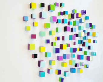 Wood Cube Wall Art Set, Hand-Painted Resin Blocks, Choose Your Quantity, Modern large 3D Decor
