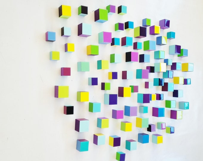 Wood Cube Wall Art Set, Hand-Painted Resin Blocks, Choose Your Quantity, Modern large 3D Decor