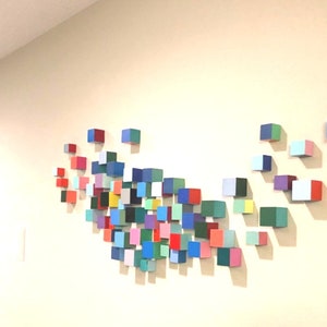 Modern Sculpture 3D wood wall art. © Hand-painted wooden cubes with vibrant bold colors. You can choose the number of wood cubes and sizes. image 8