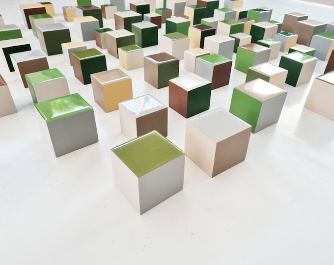 SET of hand painted colored wooden cubes with high quality,shiny epoxy resin front face.Choose the number of Self install wall art blocks ©