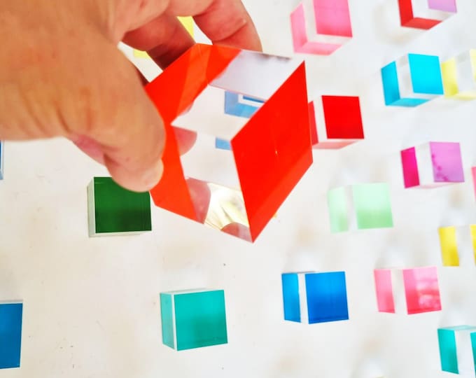 Pack of hand painted acrylic cubes. Modern and unique wall art. 3d wall decor, Choose number of cubes and colors. Block art.