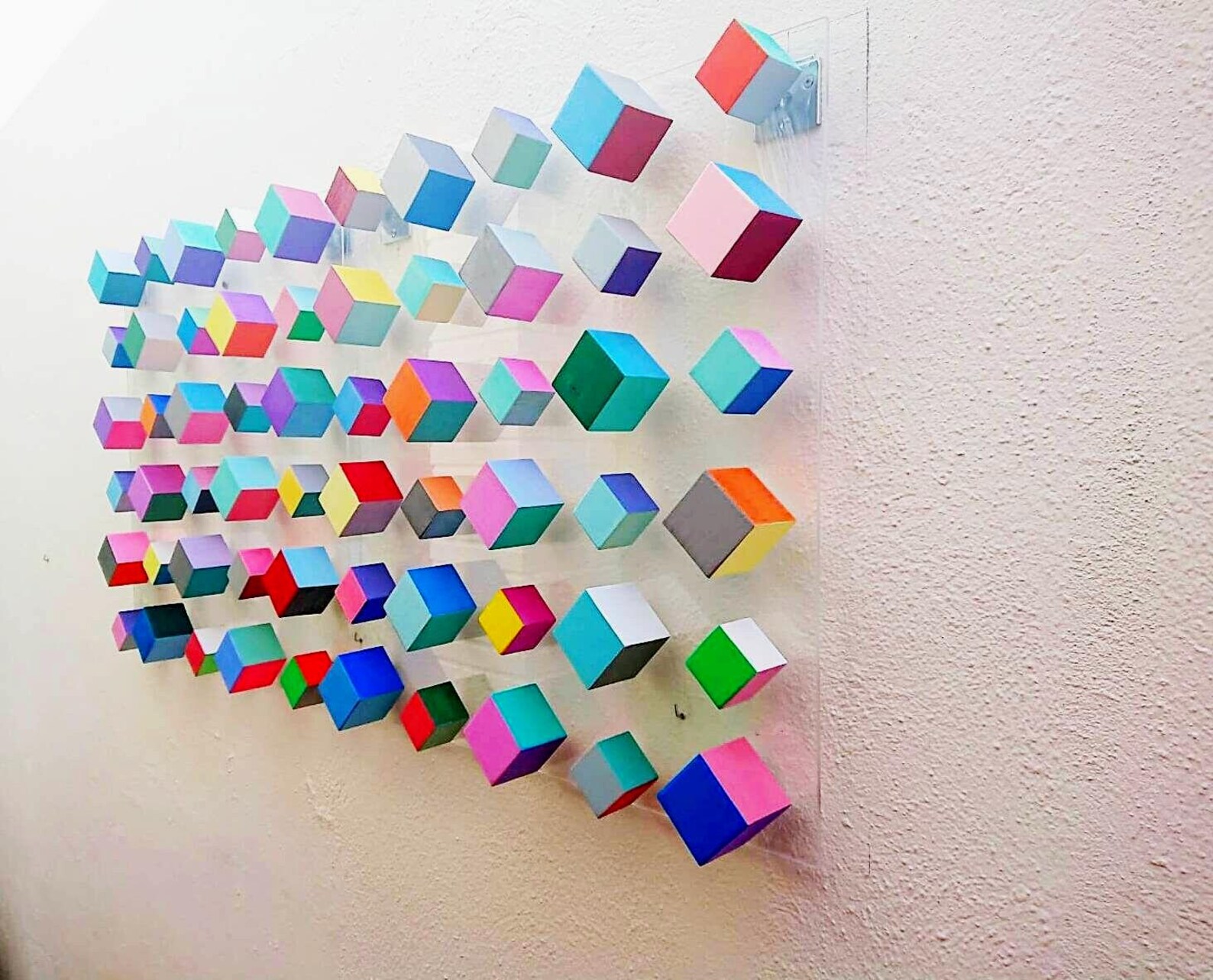 Hand Painted Wooden Cube Wall Art – Colorful 3D Geometric Wall ...