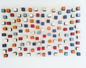 Modern Wood Cube Wall Art: Colorful 3D Sculpture