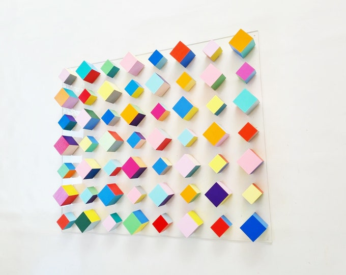 Hand painted wooden cubes. Geometric design. Abstract and modern art. 3D cube art. Floating Wall decor hanging ©