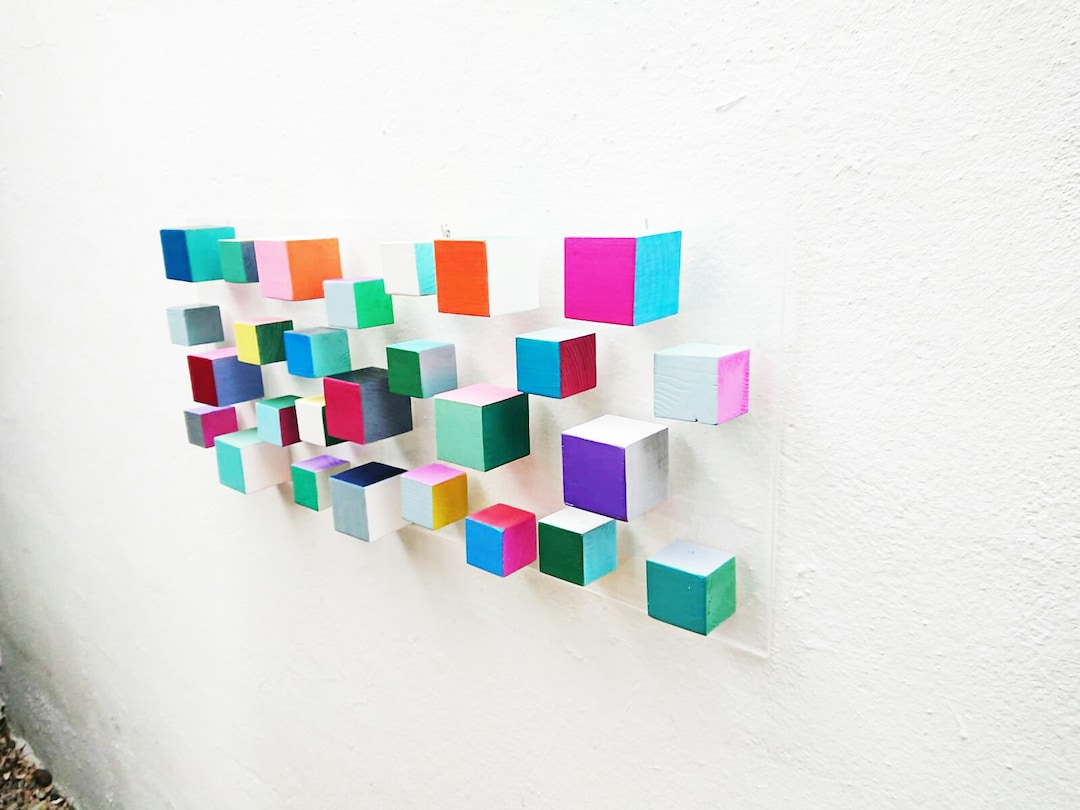 3D Wooden Cube Wall Art: Colorful Floating Decor - Etsy